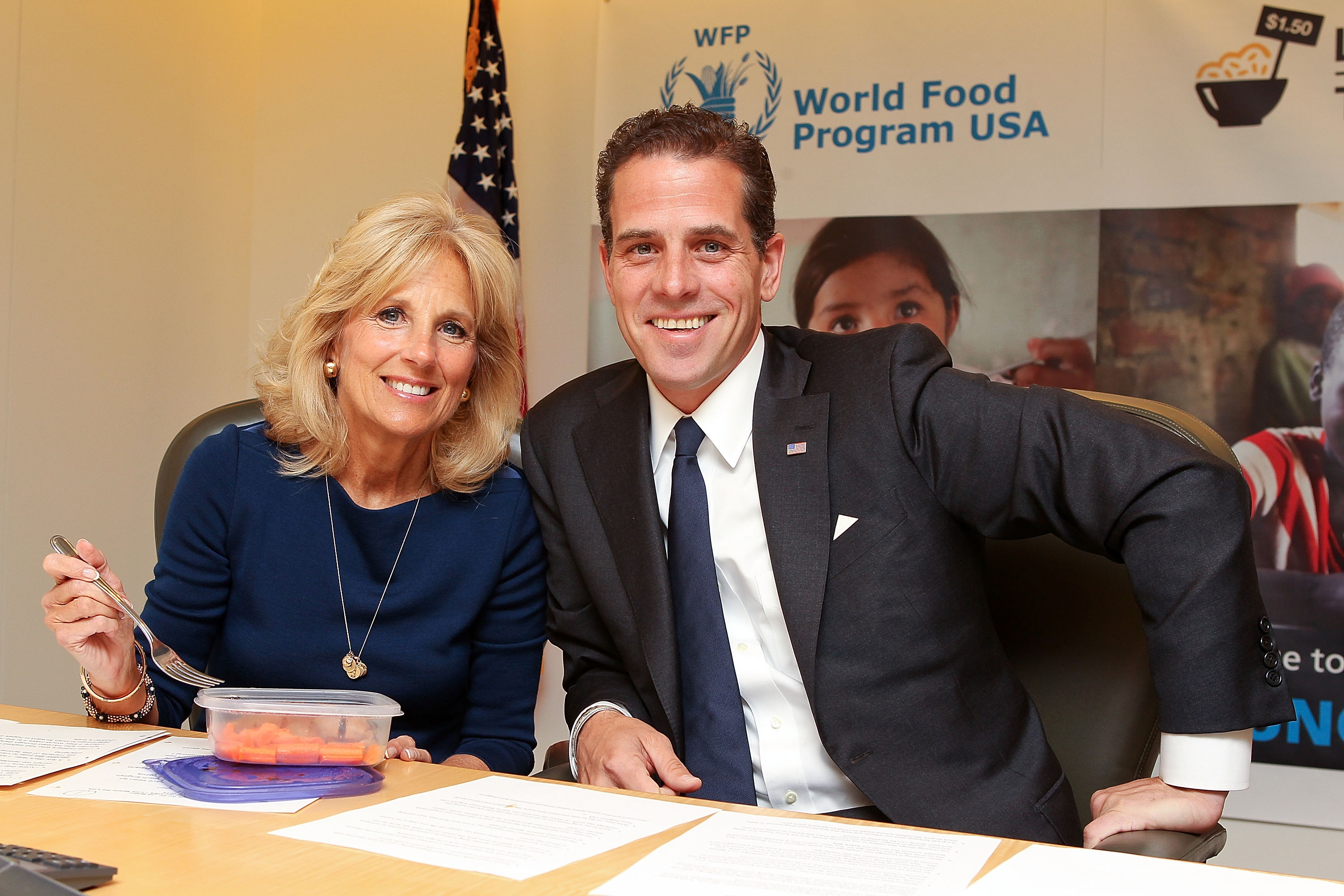 Jill Biden and Hunter Biden take part in the "Live Below the Line" Challenge at the World Food Program USA office, on May 1, 2013, in Washington, D.C. | Source: Getty Images