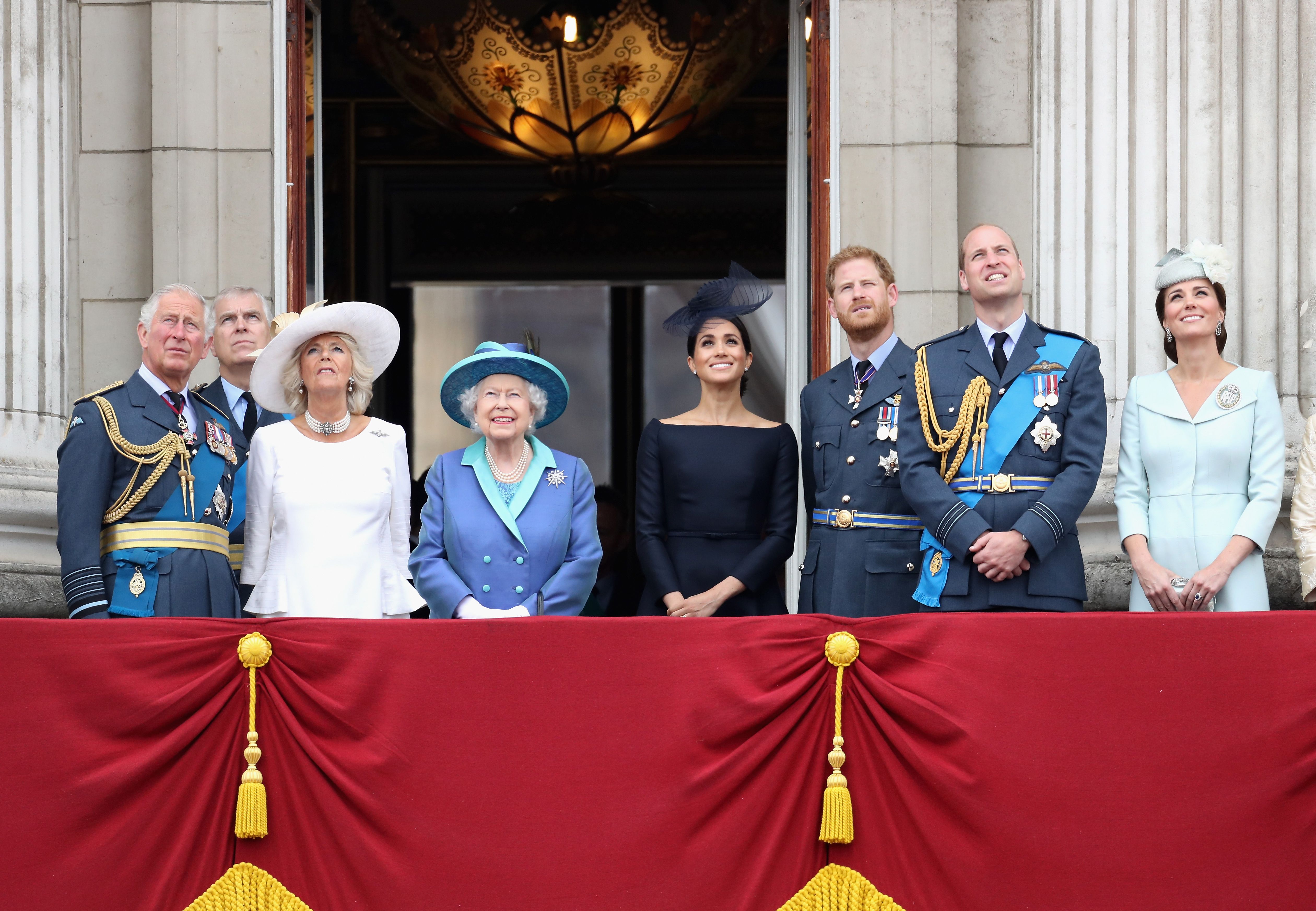Queen Elizabeth II and other senior members of the royal family watched the RAF flypast on the balcony of Buckingham Palace on July 10, 2018 | Photo: Getty Images