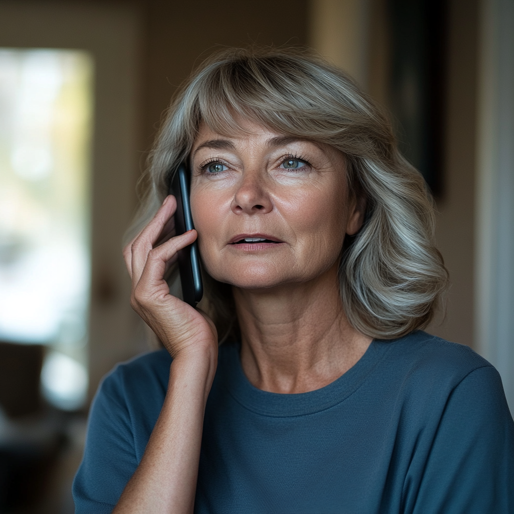 A middle-aged woman talking on the phone | Source: Midjourney