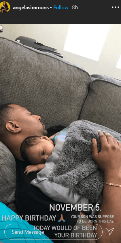 A throwback picture of Simmons' late fiancé Sutton Tennyson sleeping with a baby on his chest | Photo: Instagram/angelasimmons
