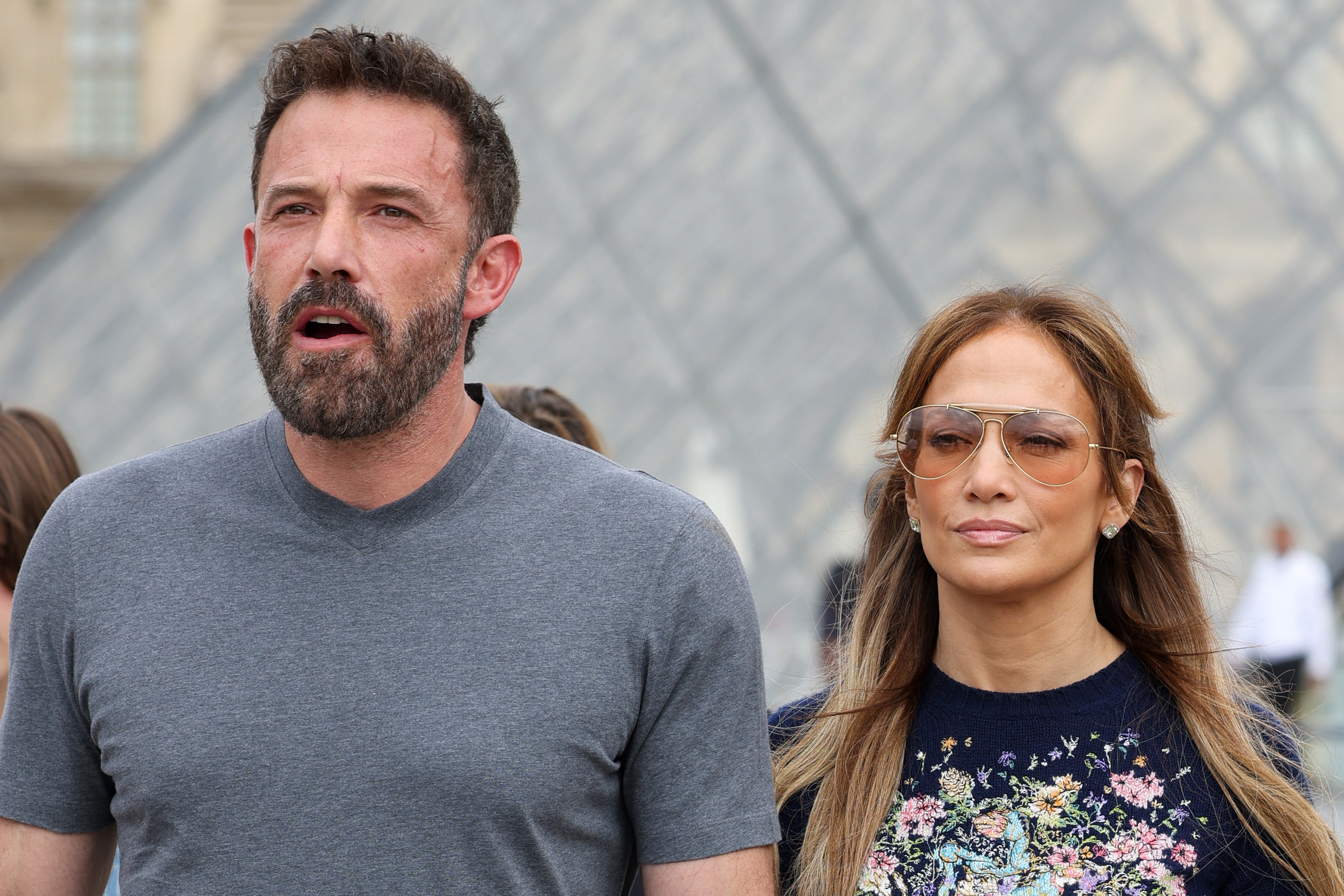 Jennifer Lopez and Ben Affleck are seen at the Louvre Museum on July 26, 2022 in Paris, France. | Source: Getty Images