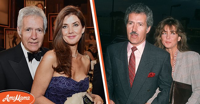 [Left] TV personality Alex Trebek and Jean Trebek attend the 2014 AFI Life Achievement Award: A Tribute to Jane Fonda at the Dolby Theatre on June 5, 2014. [Right] Game Show Host Alex Trebek and wife Jean Currivan attending the opening of 'Jackie Mason' on May 30, 1990. | Source: Getty Images