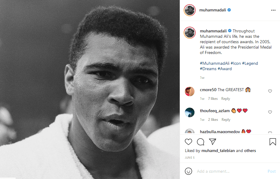 Photo of Muhammad Ali on his Instagram page | Photo: Instagram / muhammadali