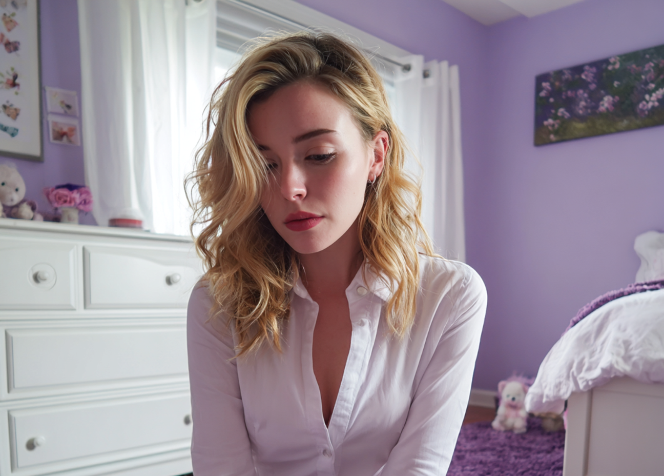 A worried woman sitting on the floor | Source: Midjourney