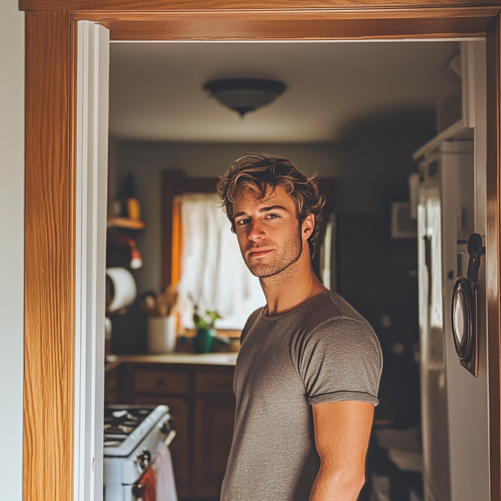 A man standing in the doorway of a kitchen | Source: Midjourney