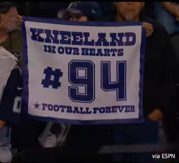 A fan holding up a sign honoring Marshawn Kneeland. | Source: Faceook/Dallas Cowboys on CBS Sports
