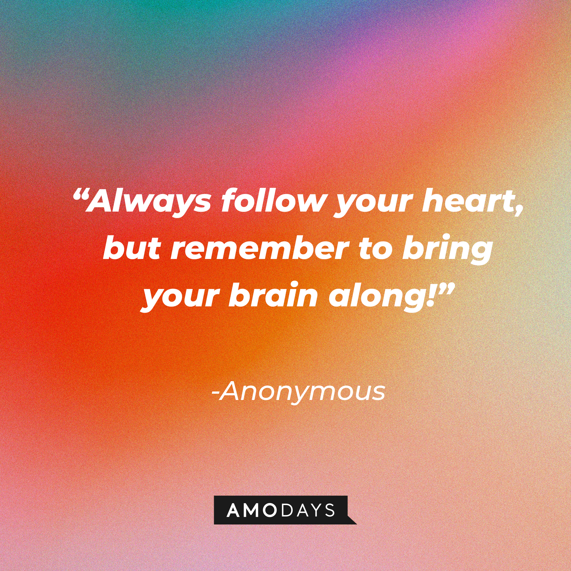 Anonymous quote: “Always follow your heart, but remember to bring your brain along!” | Source: Amodays
