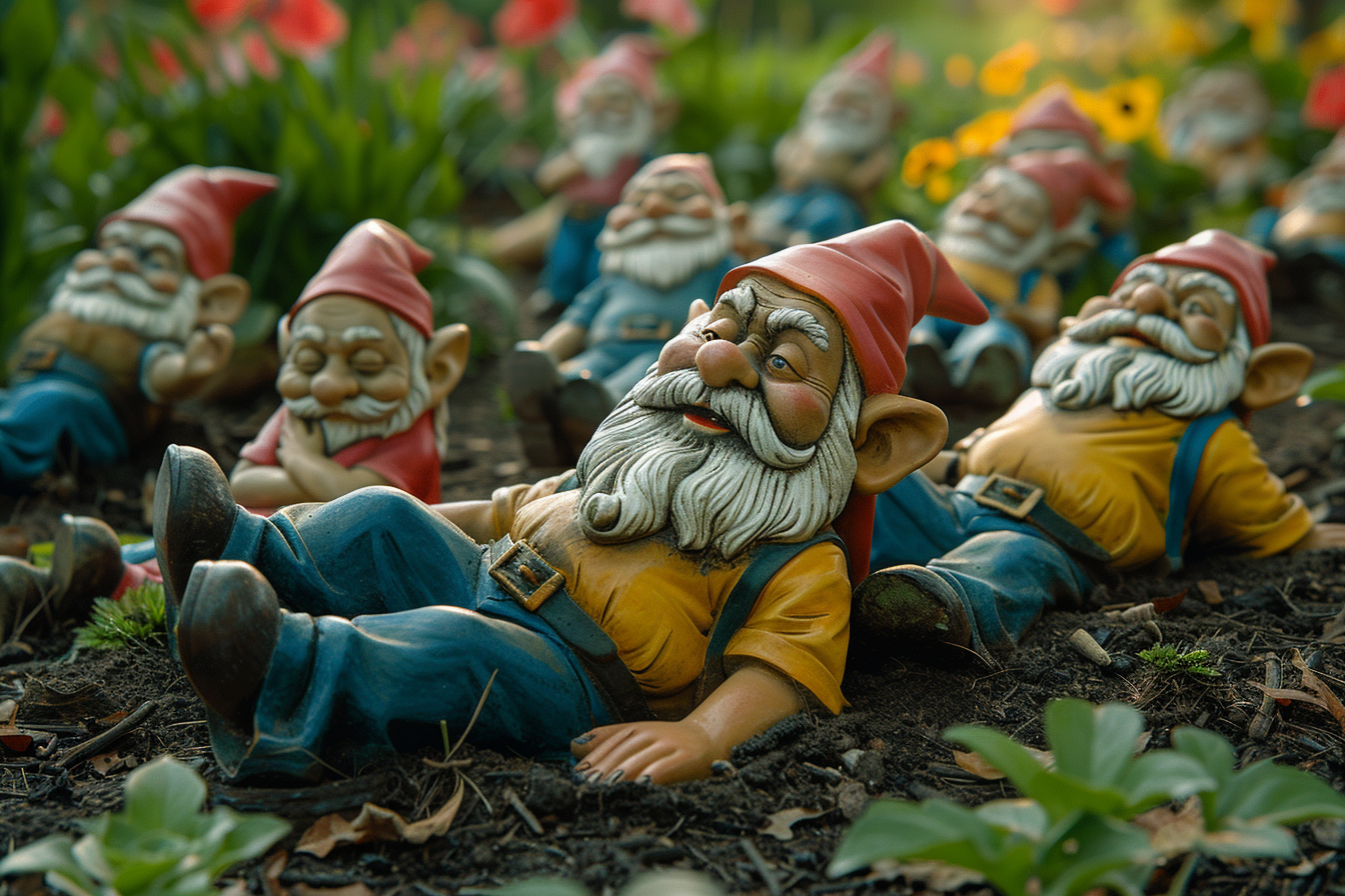 A collection of gnome figurines in a garden | Source: Midjourney