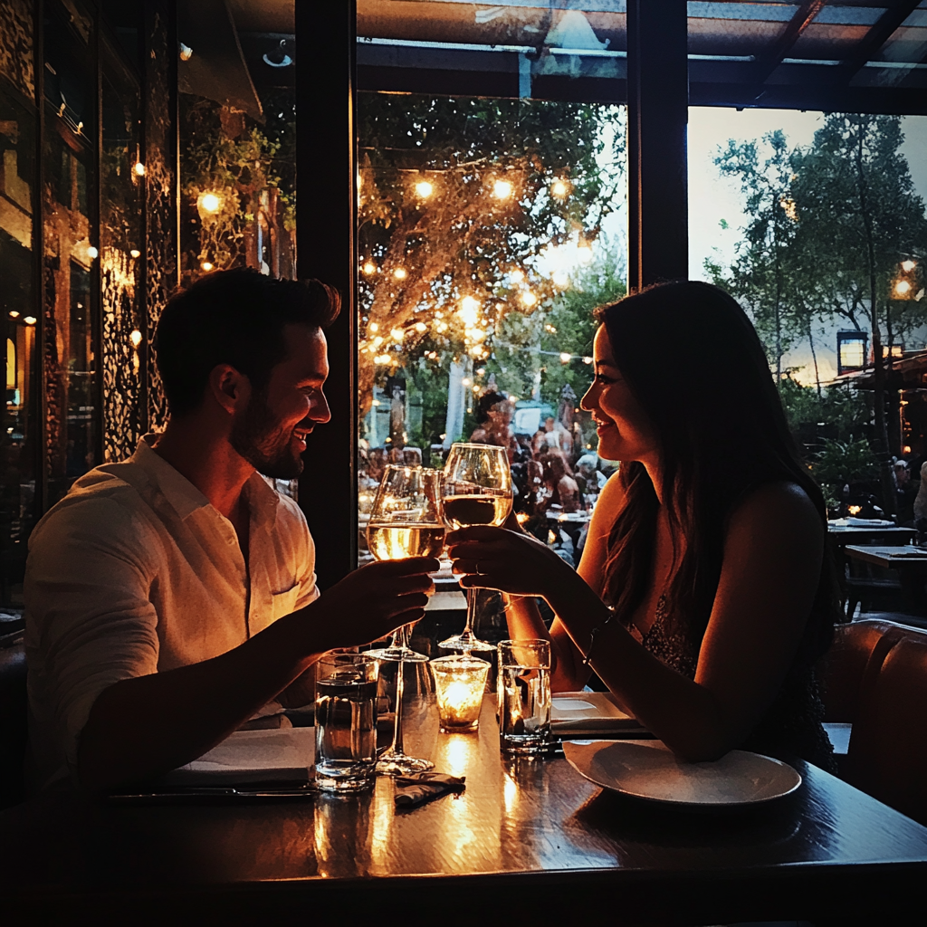 A couple sitting at a restaurant | Source: Midjourney