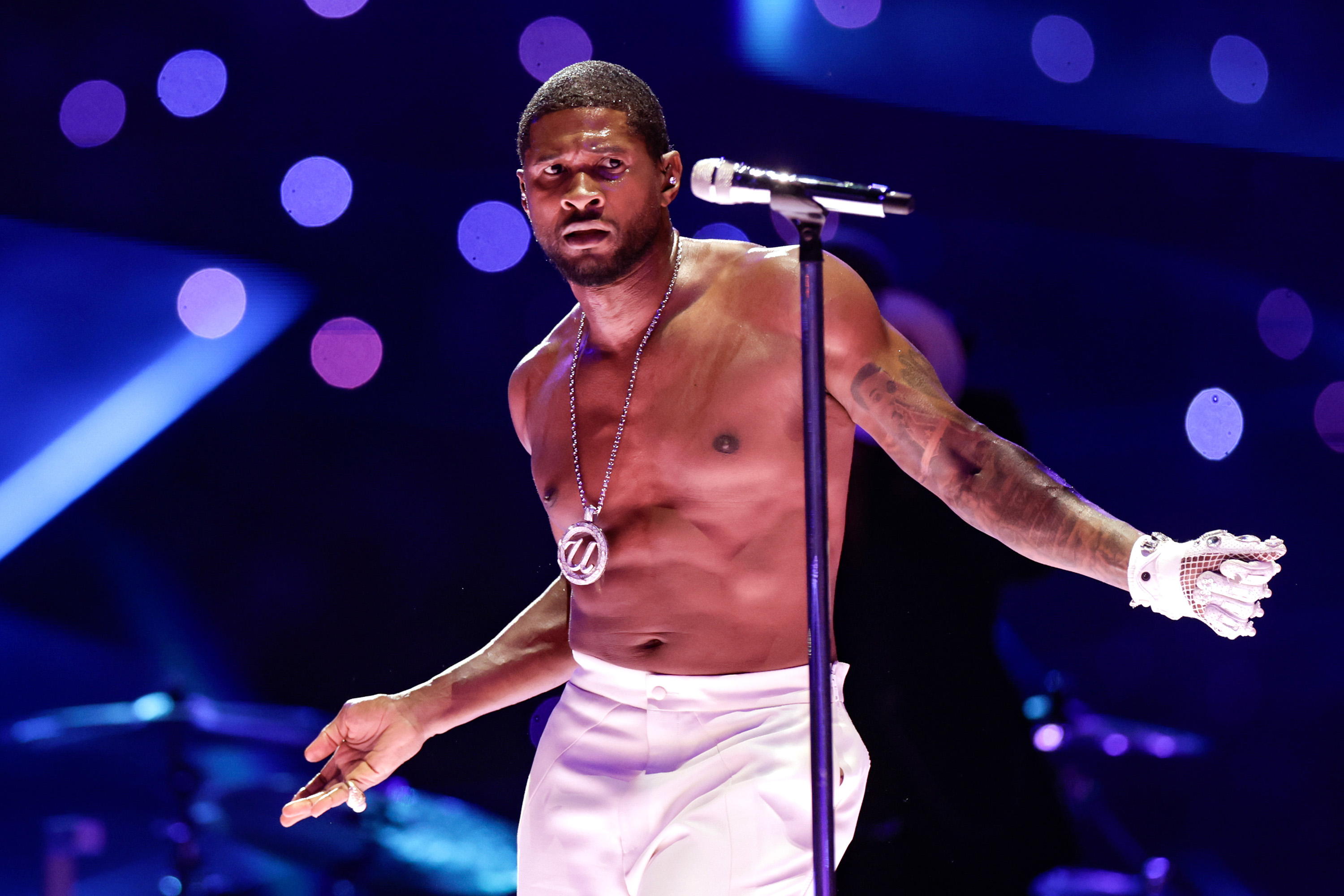 Usher performs during the Apple Music Super Bowl LVIII Halftime Show on February 11, 2024 in Las Vegas, Nevada | Source: Getty Images