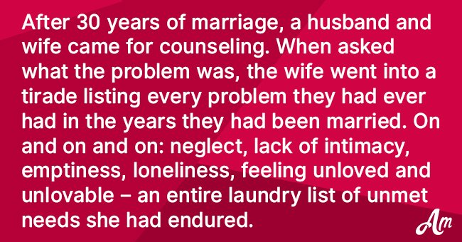 Joke: Couple Go to Counseling after 30 Years of Marriage