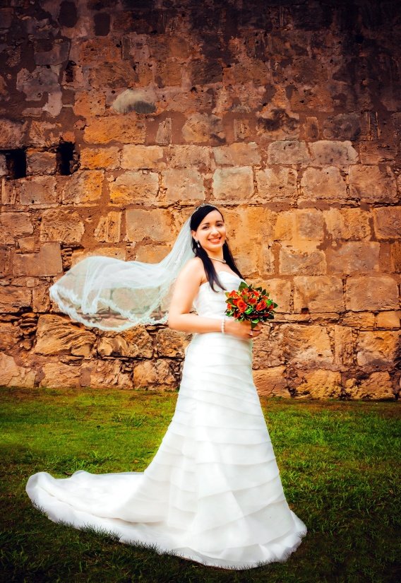 Mujer parada sobre el pasto con vestido de novia y velo, sosteniendo un ramo de flores. | Imagen: Pixnio Mujer parada sobre el pasto con vestido de novia y velo, sosteniendo un ramo de flores. | Imagen: Pixnio