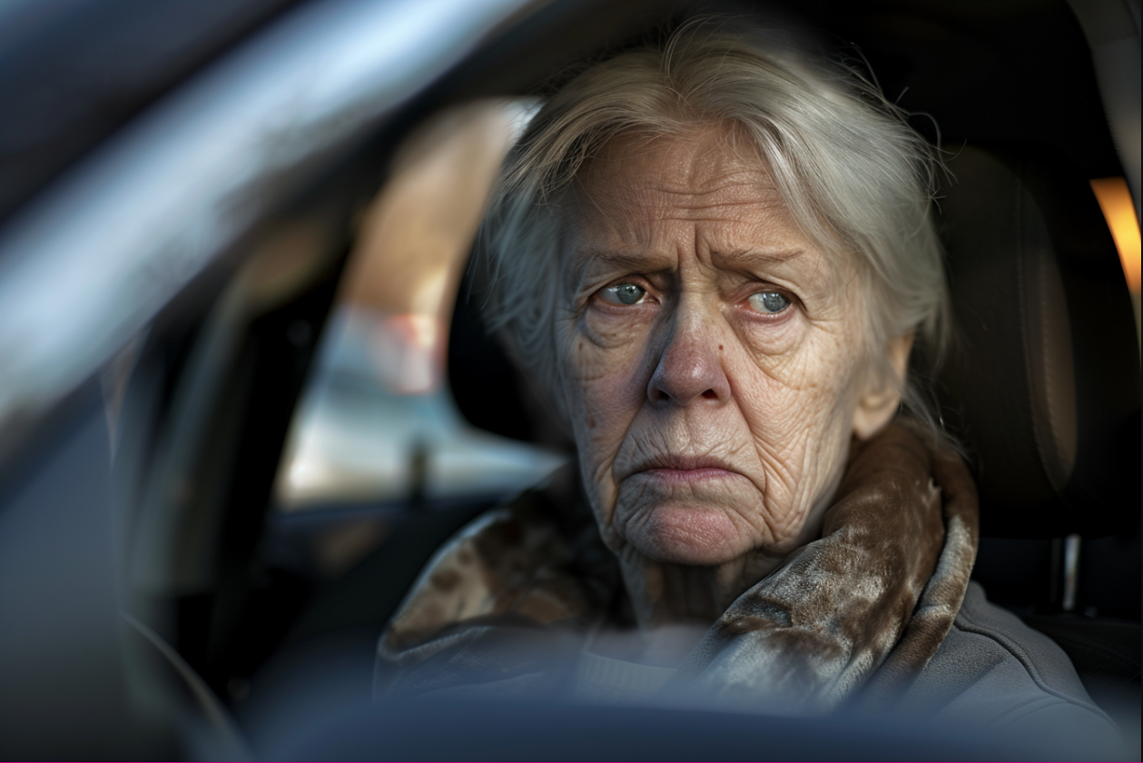 A mature woman in her car | Source: MidJourney