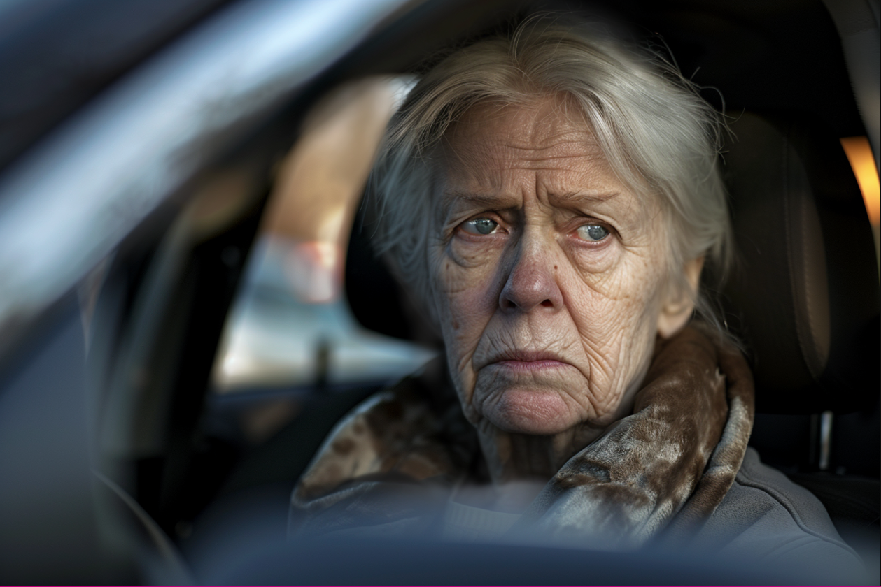 A woman in her car | Source: Midjourney