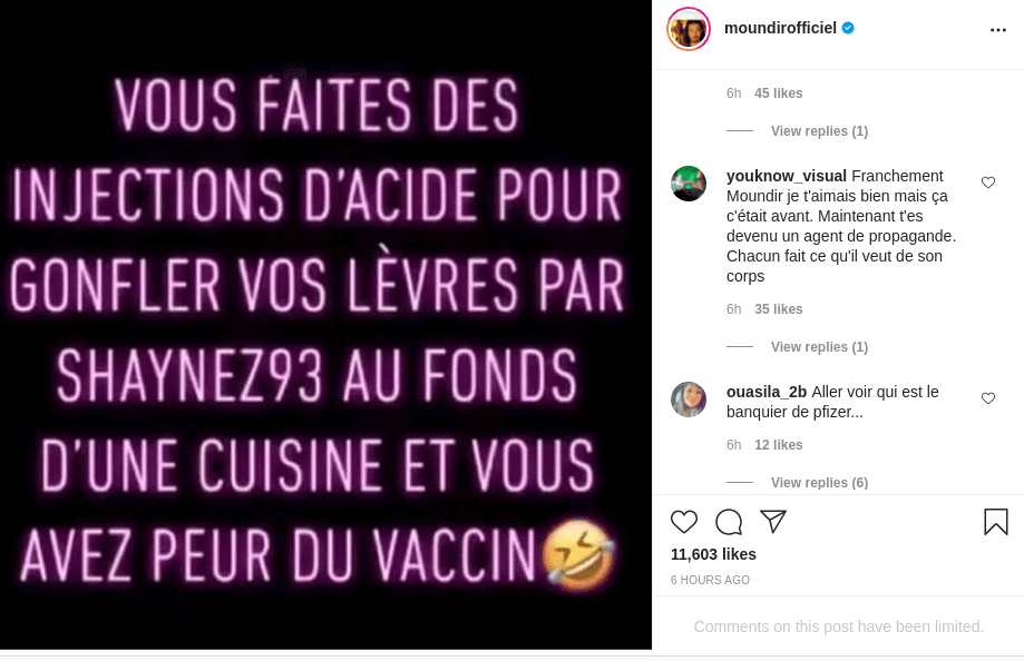 Capture d 'écran Instagram Moundir Moundirofficiel