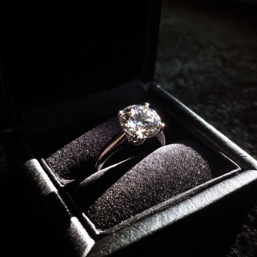 A ring in a black velvet box | Source: Midjourney