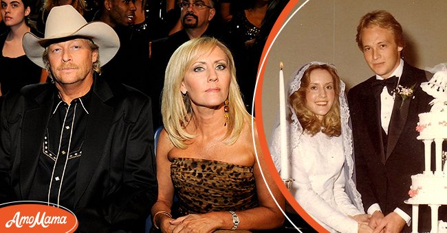 Musician Alan Jackson and Denise Jackson in the audience during the 2008 CMT Awards at Curb Event Center at Belmont University on April 14, 2008 in Nashville, Tennessee (L), Alan Jackson and Denise during their wedding day (R). | Source: Getty Images/Instagram