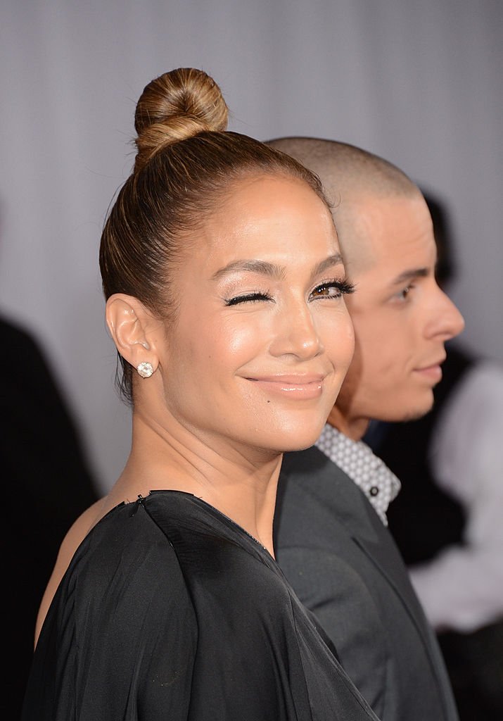 Singer Jennifer Lopez and dancer Casper Smart arrive at the 55th Annual GRAMMY Awards at Staples Center. Source: Getty Images