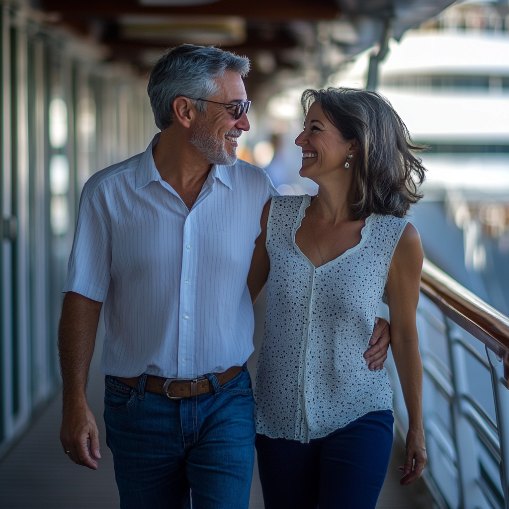 A happy mature couple on a ship | Source: Midjourney