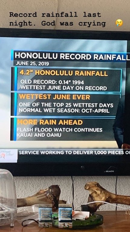 Weather reports in Hawaii showing record rainfall | Photo:(Instagram stories: https://www.instagram.com/mslyssac)