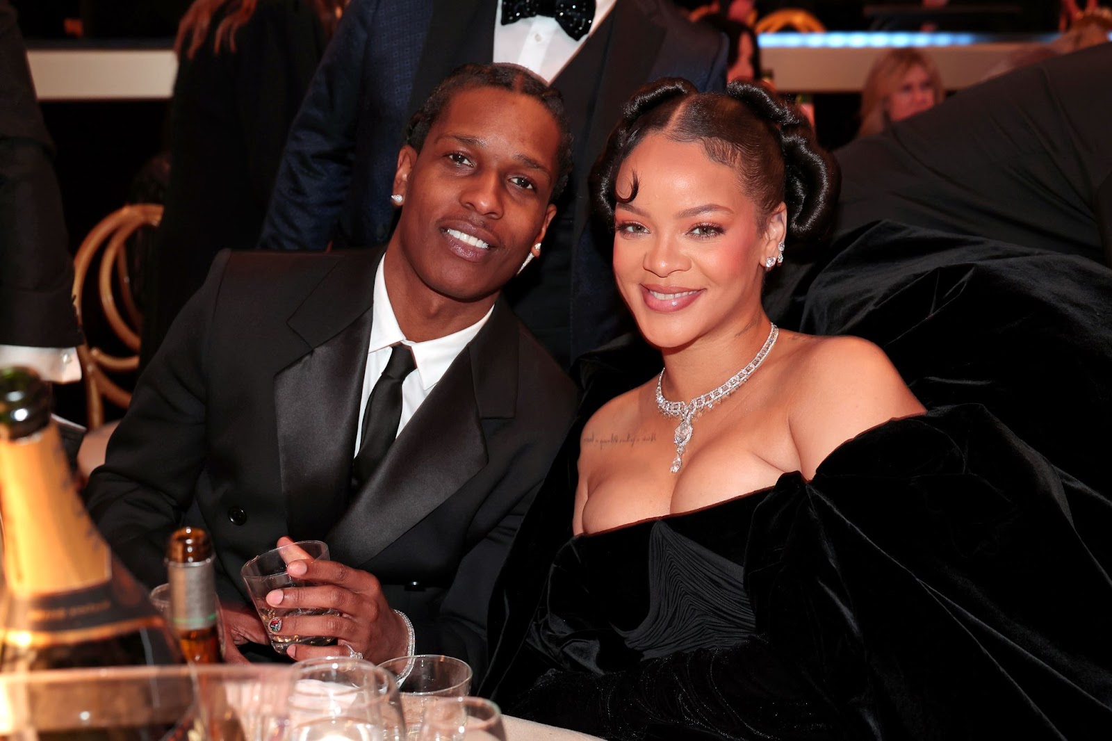 A$AP Rocky and Rihanna at the 80th Annual Golden Globe Awards held at the Beverly Hilton Hotel on January 10, 2023, in Beverly Hills, California. | Source: Getty Images