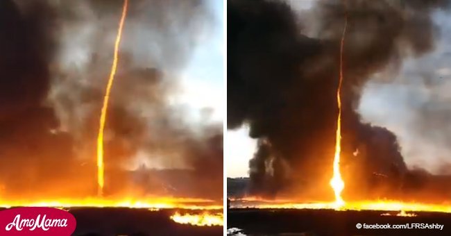 Incredible fire tornado caught on camera as firefighters battle against raging blaze 