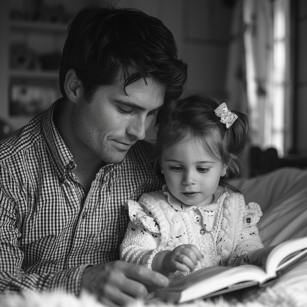 Richard reads a book to young Emily | Source: Midjourney