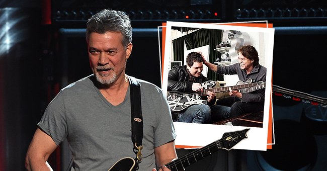Musician Eddie Van Halen onstage during the 2015 Billboard Music Awards at MGM Grand Garden Arena on May 17, 2015 in Las Vegas, Nevada, the next photo shows him and his son Wolfgang having a moment | Photo: Getty Images