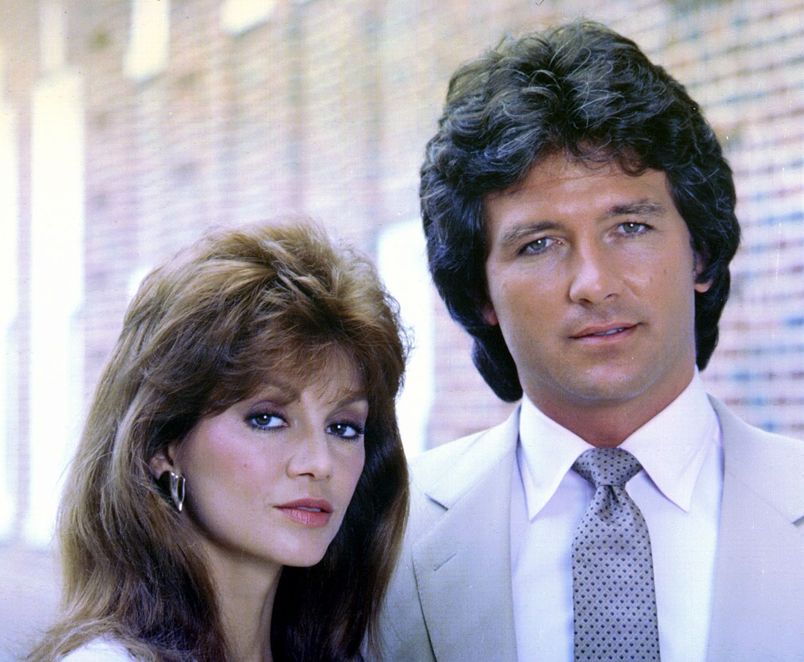 The "Dallas" star and her castmate Patrick Duffy on the set of the hit show in 1979. | Source: Getty Images