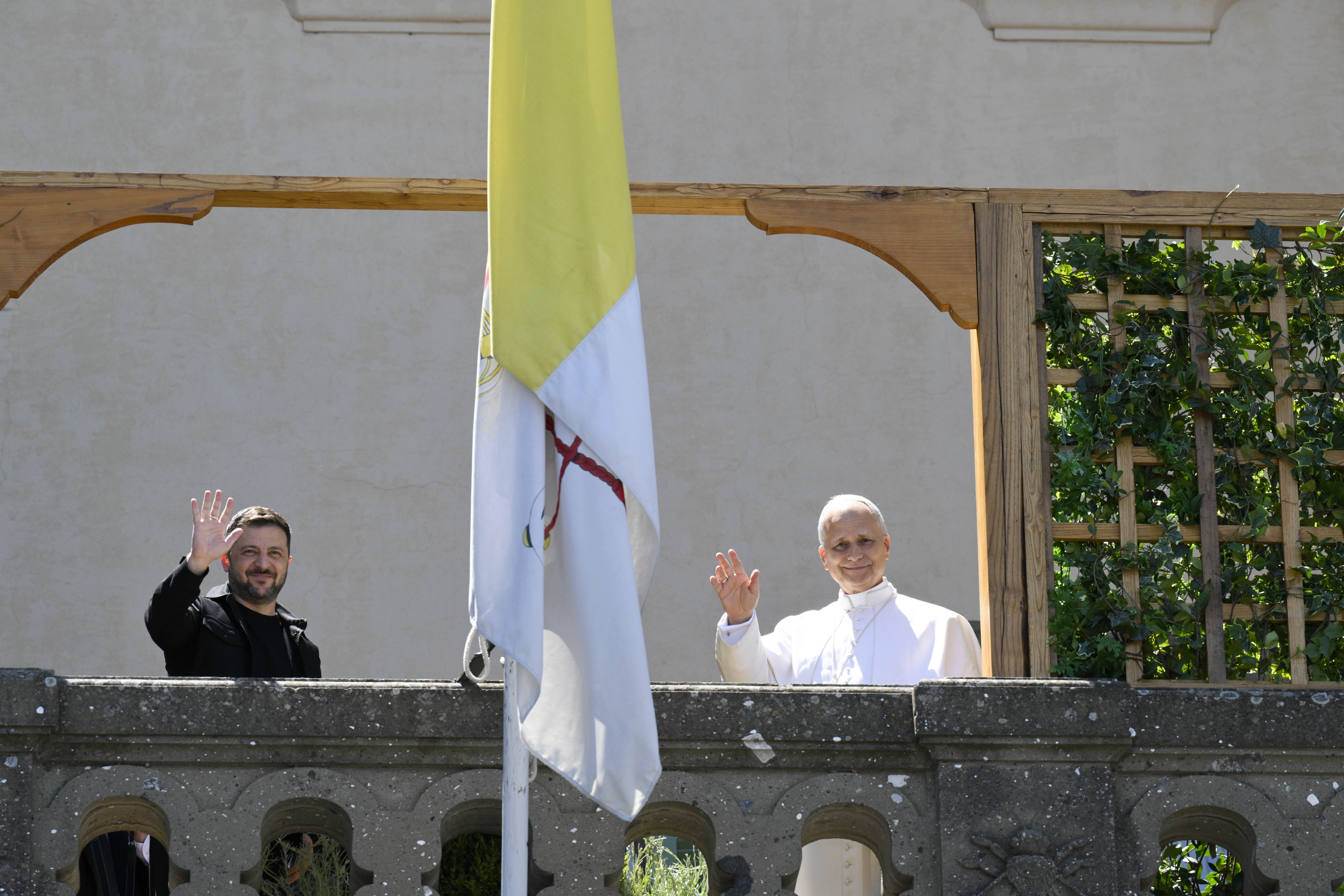 Pope Leo XIV receives Ukrainian President Volodymyr Zelensky in a private audience on July 9, 2025, in Albano Laziale, Italy. | Source: Getty Images