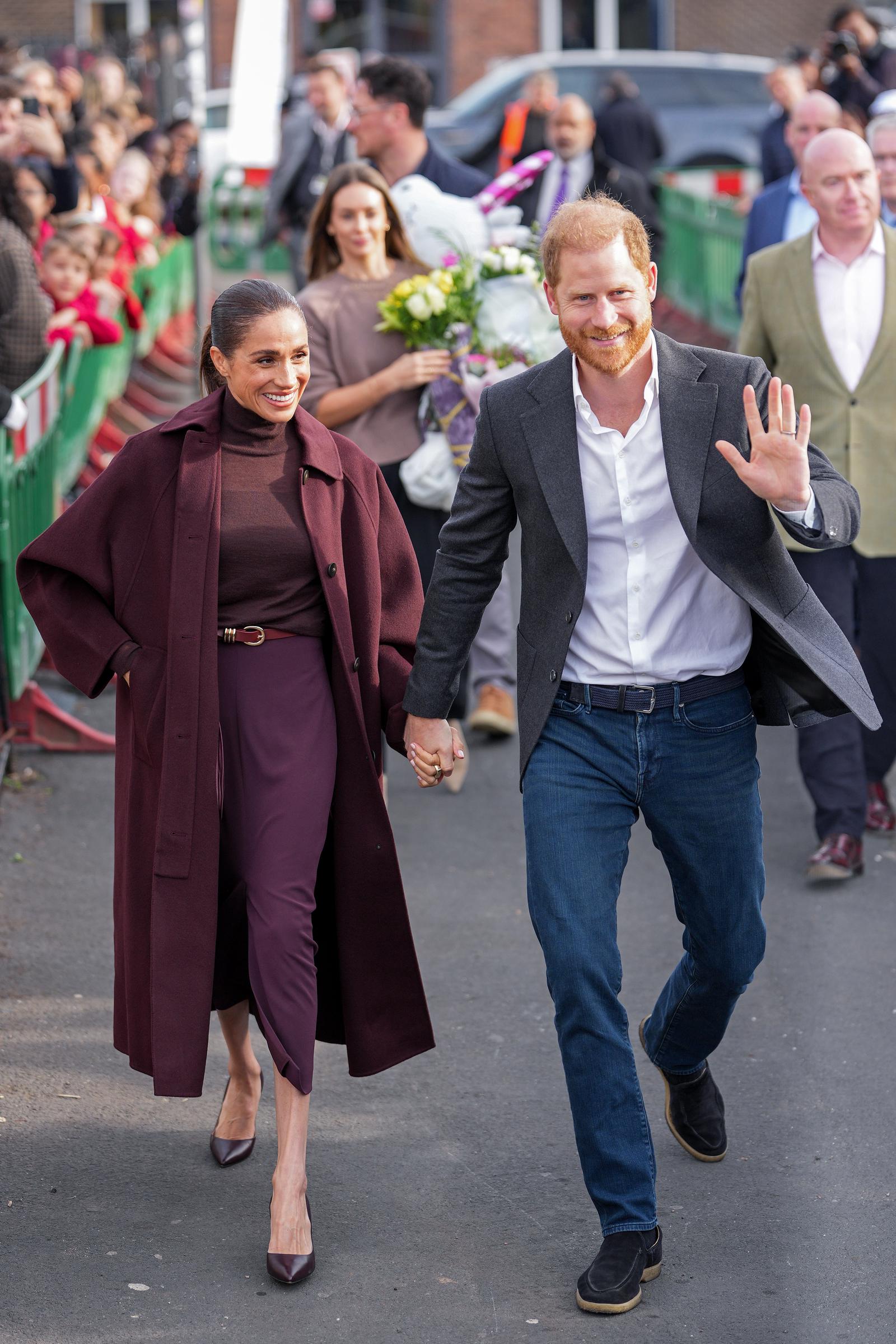 Meghan Markle and Prince Harry greet well-wishers as they arrive at the Community Recording Studio during their visit to Nottingham on October 15, 2026, in Nottingham, England | Source: Getty Images