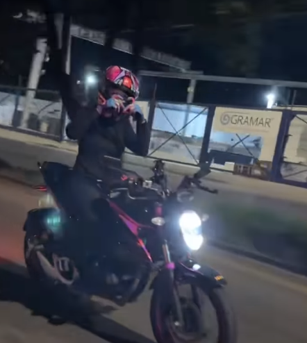 Karen Ramírez makes a heart sign as she rides her motorcycle, as seen from a post dated November 11, 2025. | Source: Instagram/sofia_quiroz10