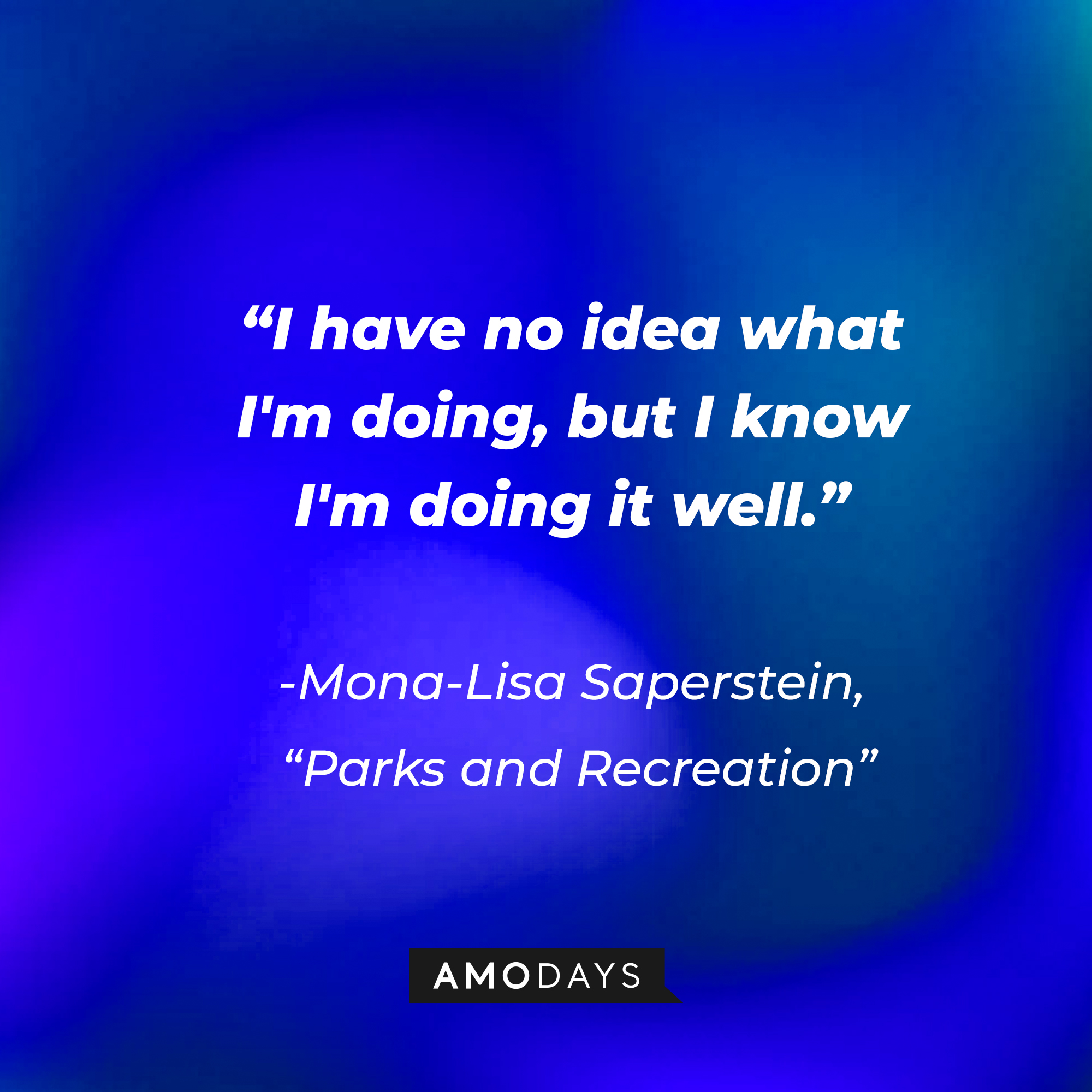 Mona-Lisa Saperstein's quote on "Parks and Recreation:" "I have no idea what I'm doing, but I know I'm doing it well." | Source: AmoDays