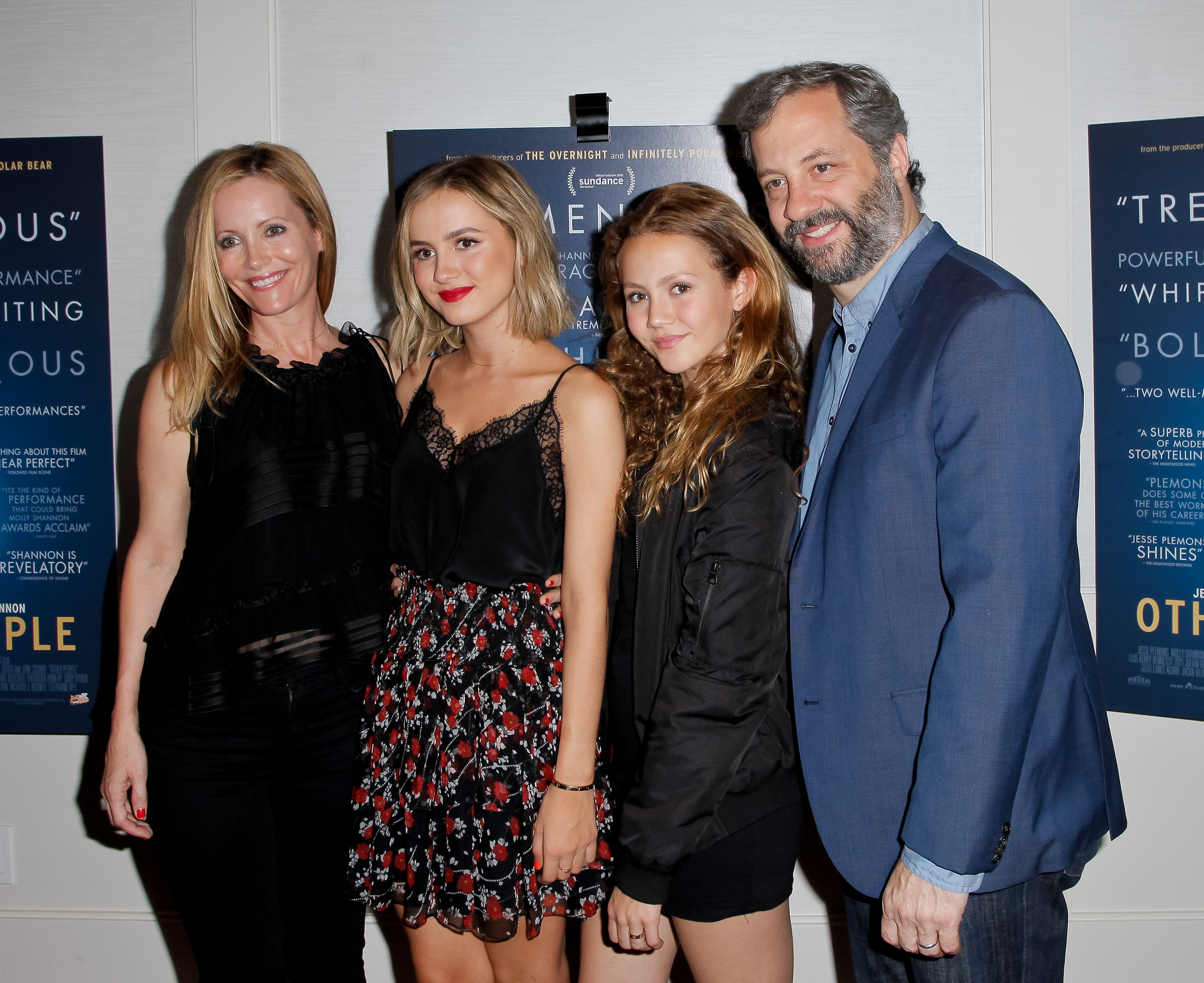 Leslie Mann, Maude Apatow, Iris Apatow and Judd Apatow pose at the Premiere of Vertical Entertainment's 'Other People' at The London West Hollywood on August 31, 2016, in West Hollywood, California | Source: Getty Images