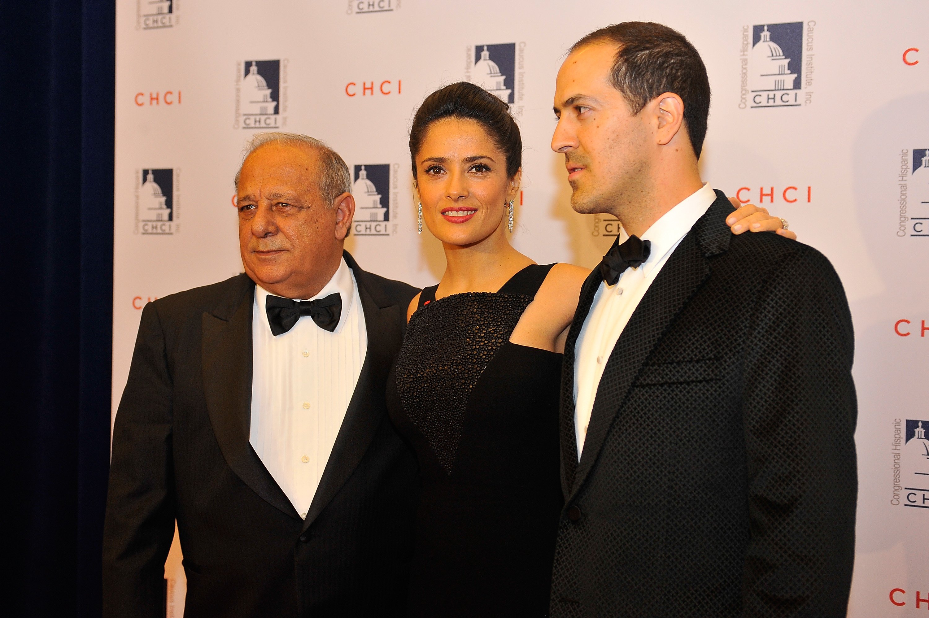 Salma Hayek with her father, Sami, and her brother, Sami Jr at the Congressional Hispanic Caucus Institute Gala in 2013. in Washington, DC. | Source: Getty Images