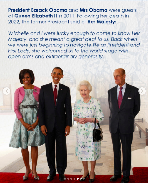 The Duke of Edinburgh and Queen Elizabeth II hosting former President Barack Obama and former First Lady Michelle Obama. | Source: Instagram/theroyalfamily
