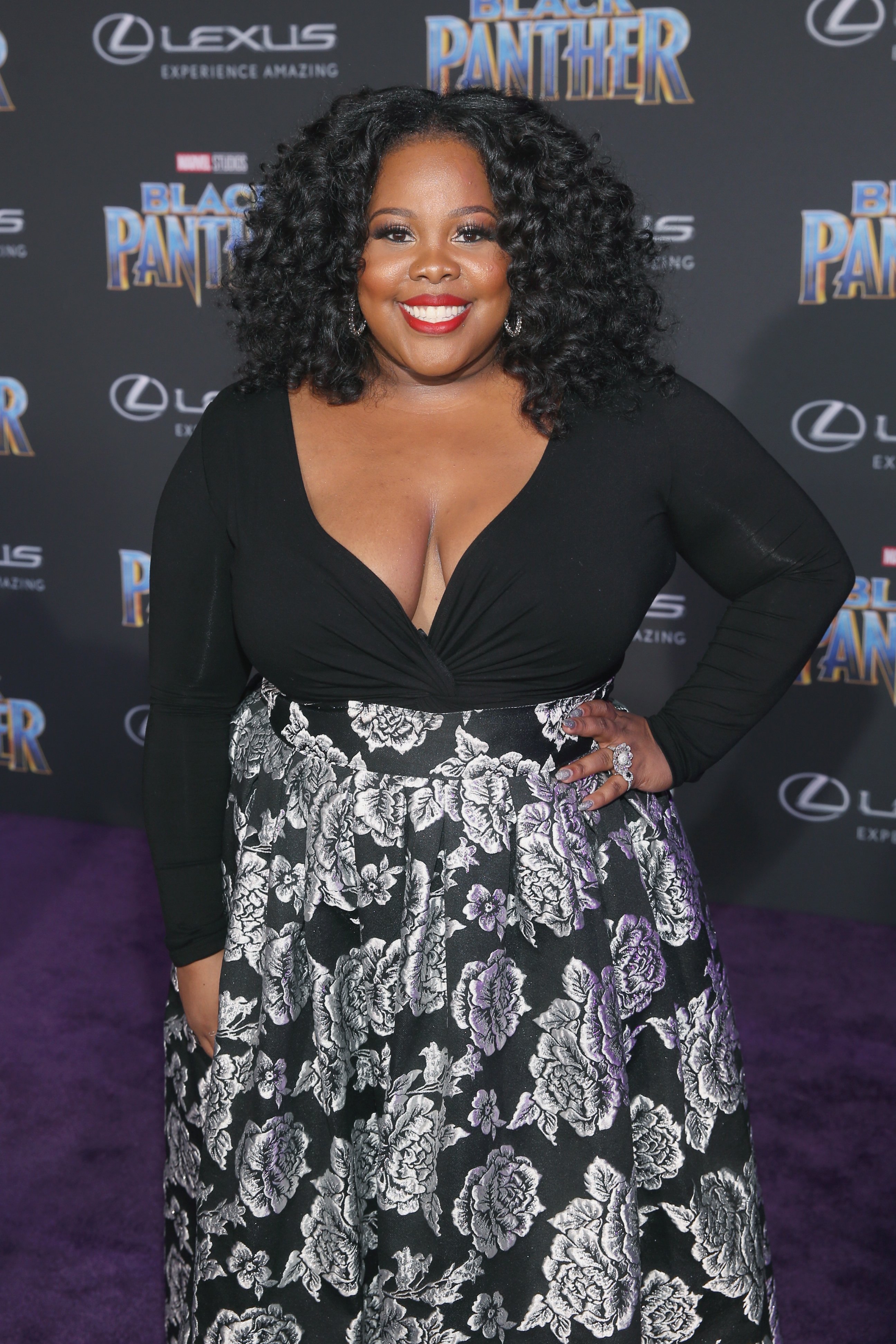 Amber Riley at the Los Angeles World Premiere of Marvel Studios' "Black Panther" on January 29, 2018 in Hollywood, California. | Source: Getty Images