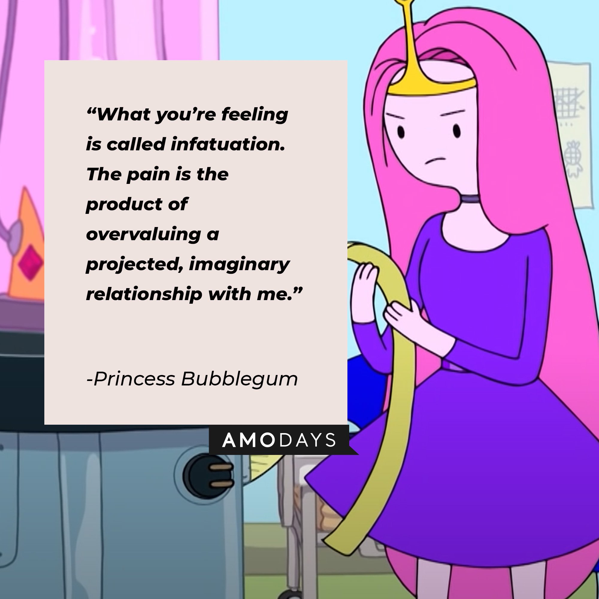 Princess Bubblegum’s quote: “What you’re feeling is called infatuation. The pain is the product of overvaluing a projected, imaginary relationship with me.” | Image: AmoDays