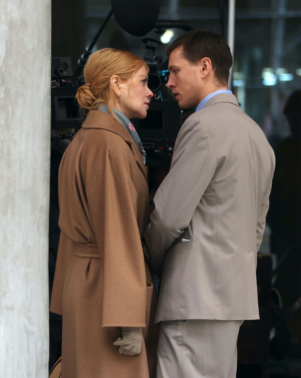 Nicole Kidman and Harris Dickinson on the set of "Babygirl" on December 11, 2023, in New York. | Source: Getty Images