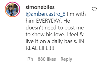 Simone Biles's reply to a comment made on a post on her Instagram page | Photo: instagram.com/simonebiles/