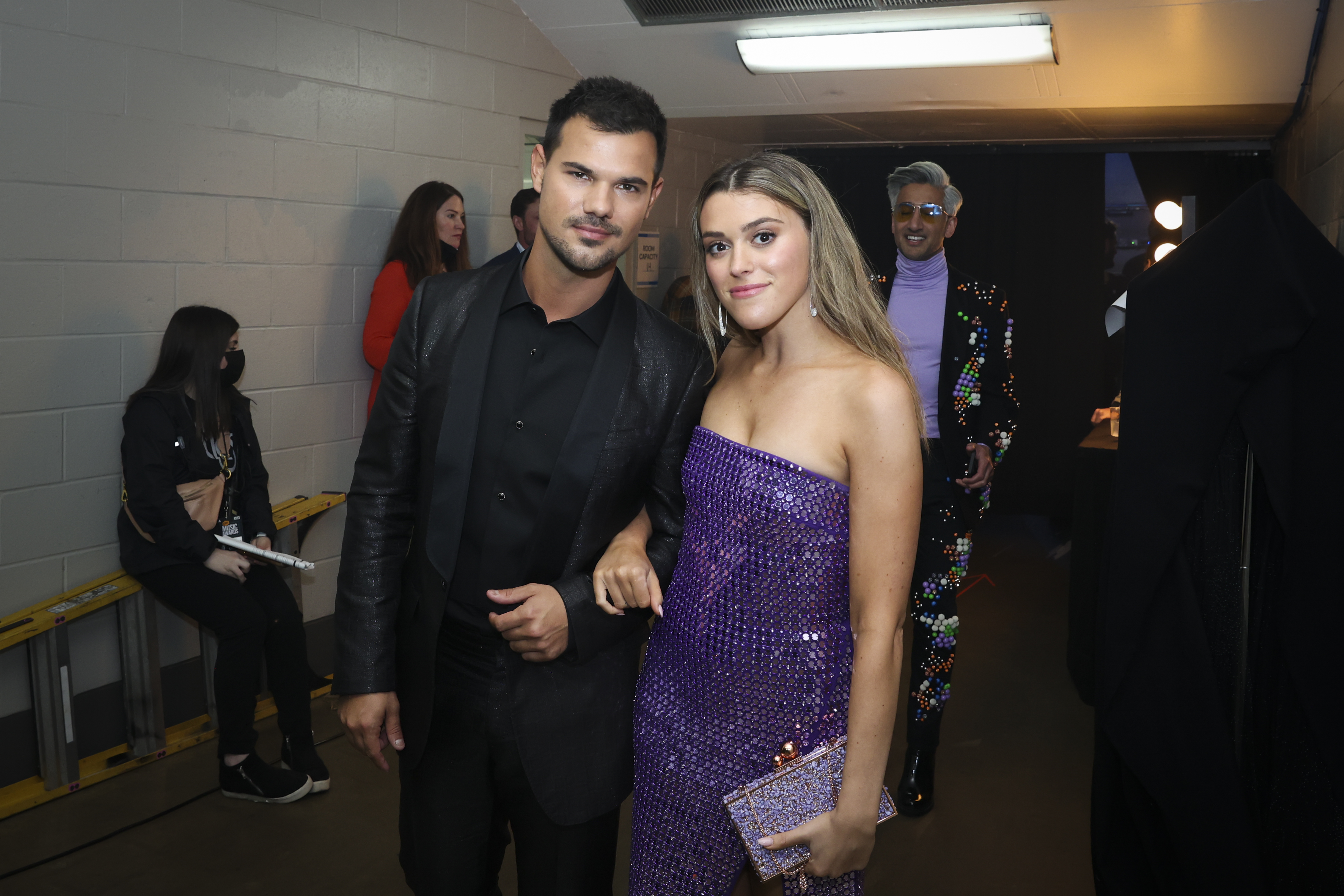 Taylor Lautner and Taylor Dome backstage at the 2022 CMT Music Awards, on Monday, April 11 2022. | Getty Images