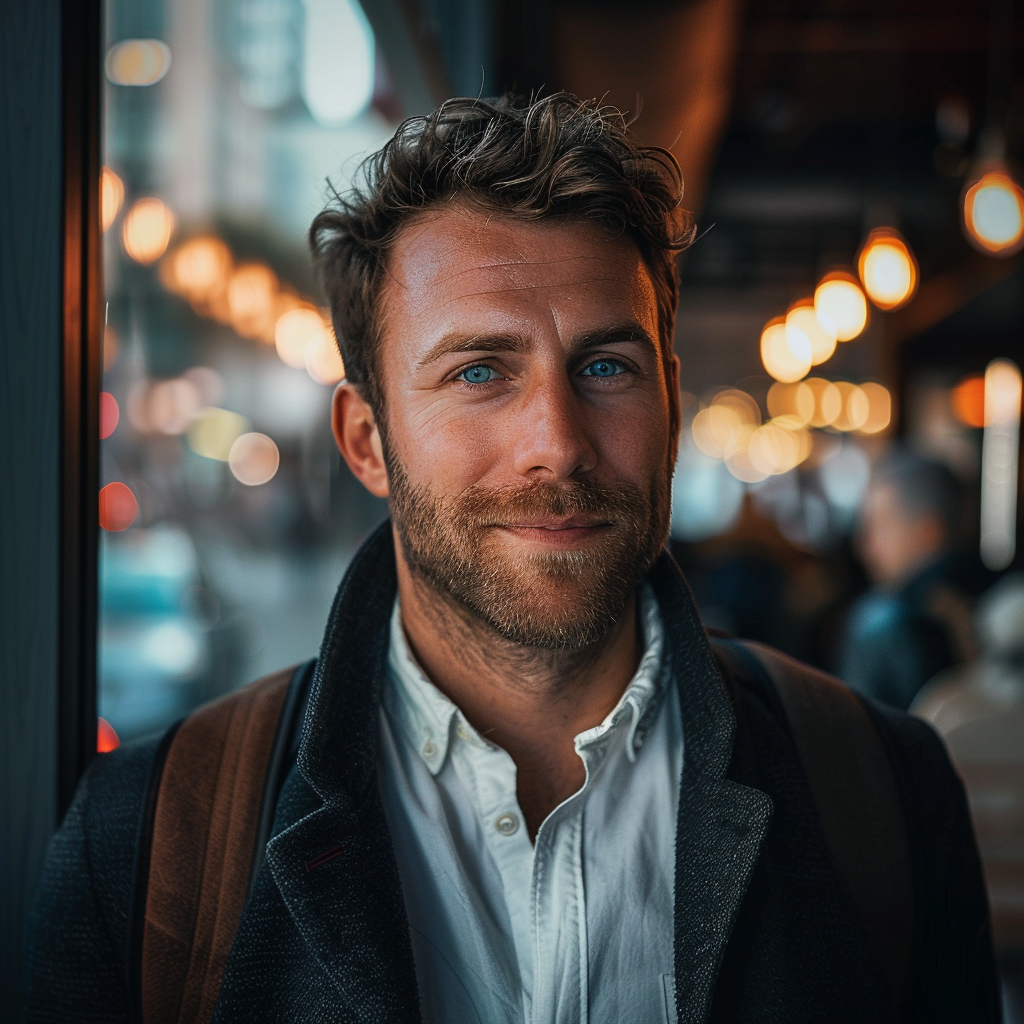 A man looks a bit comfortable while standing outside a restaurant on his date night | Source: Midjourney