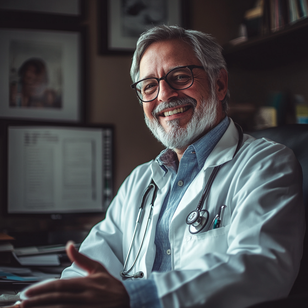 A happy doctor in his office | Source: Midjourney