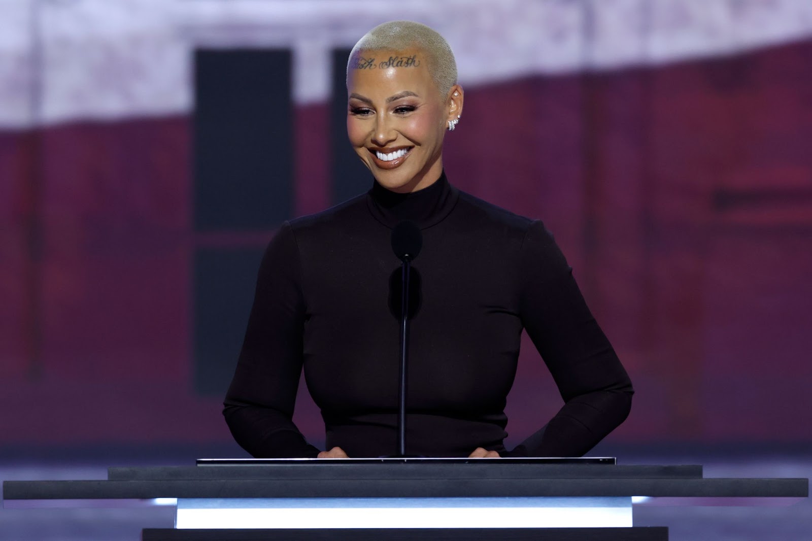 Amber Rose on stage on the first day of the Republican National Convention at the Fiserv Forum on July 15, 2024, in Milwaukee, Wisconsin. | Source: Getty Images