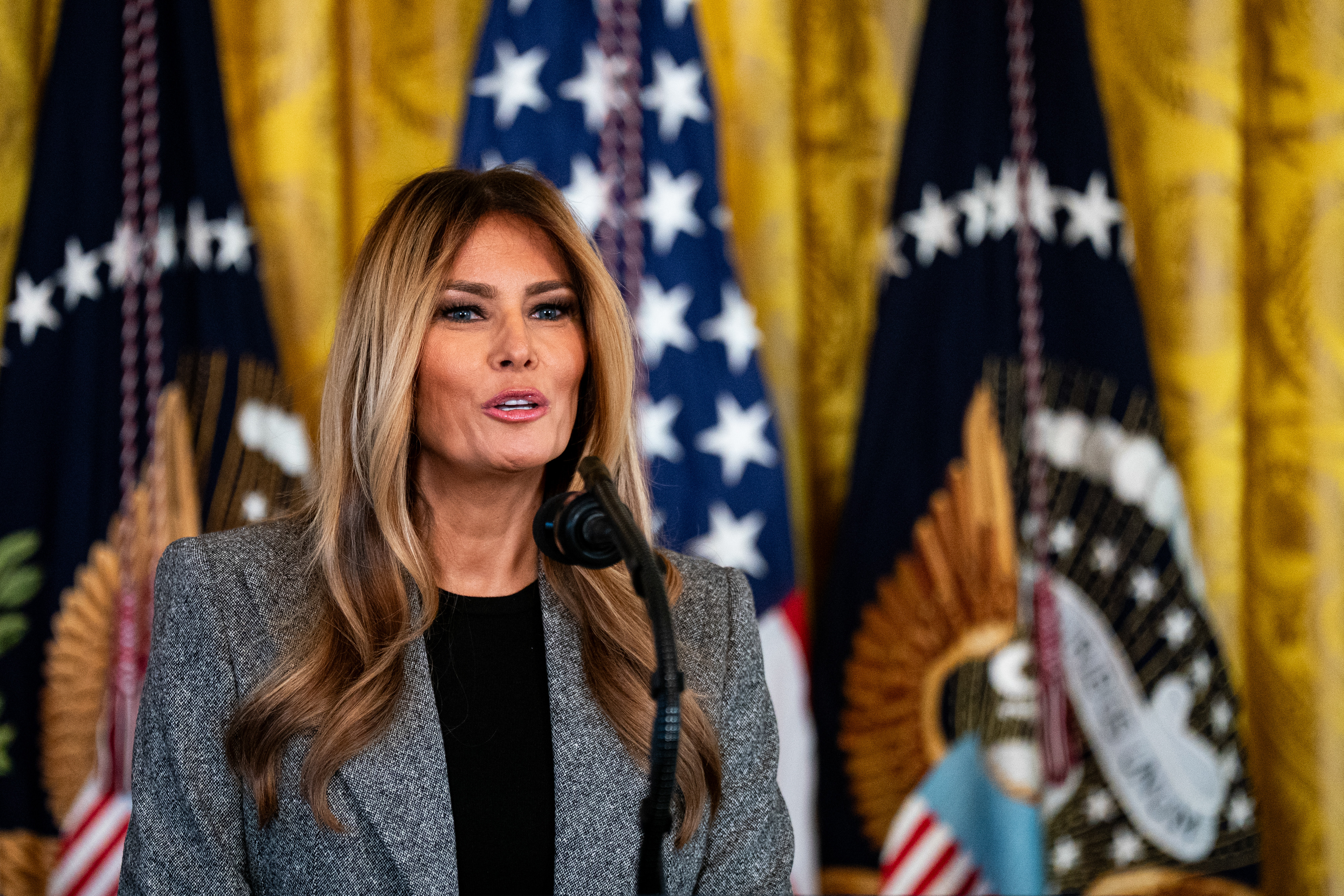 First Lady Melania Trump speaks during an executive order signing in the East Room of the White House in Washington, DC, on November 13, 2025 | Source: Getty Images