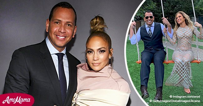 Jennifer Lopez a l'air sensationnelle dans une robe argentée pure comme elle partage une balançoire avec son beau