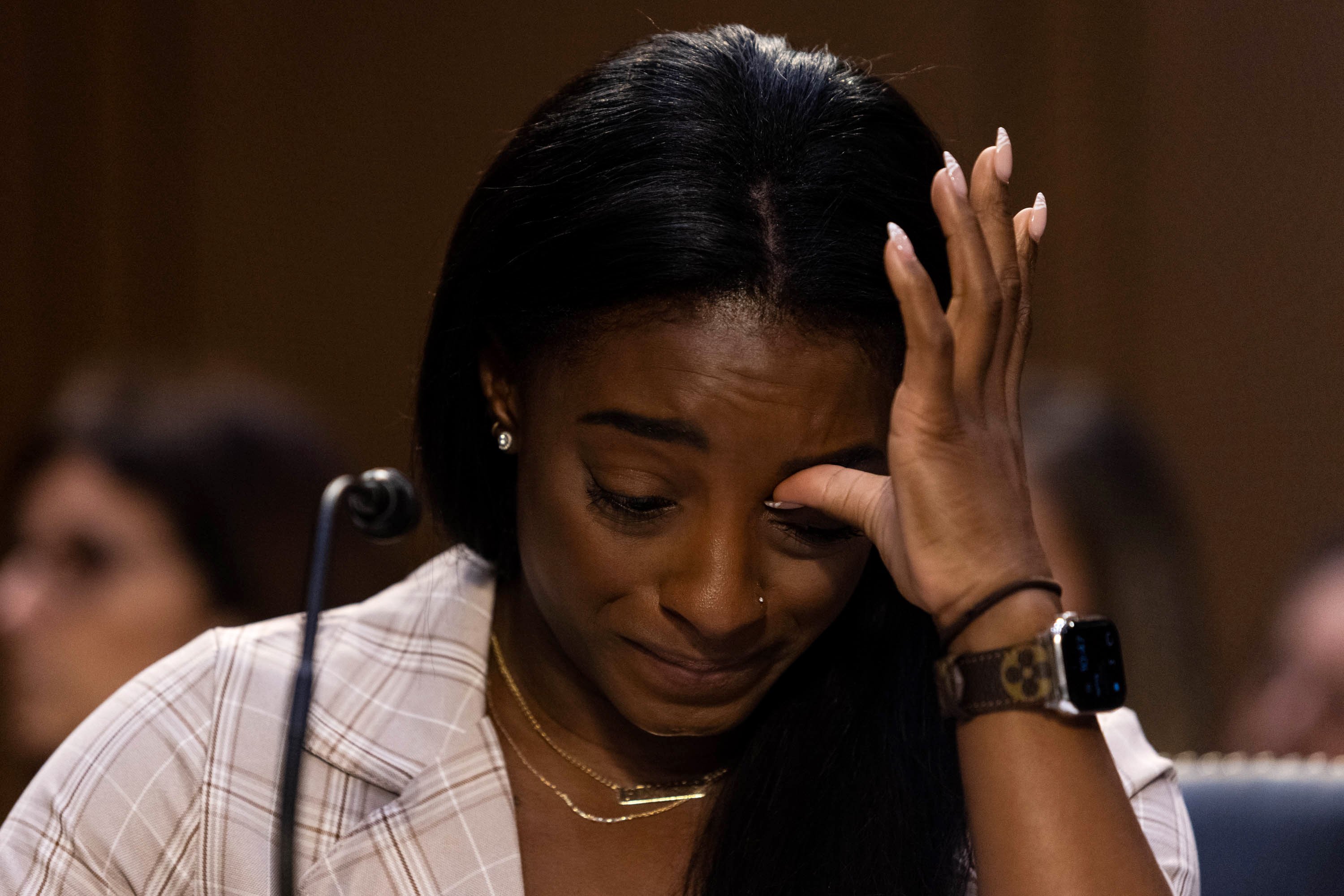 Simone Biles testifies during a Senate Judiciary hearing about the Inspector General's report on the FBI's handling of the Larry Nassar investigation on Capitol Hill, on September 15, 2021 in Washington, DC. | Source: Getty Images