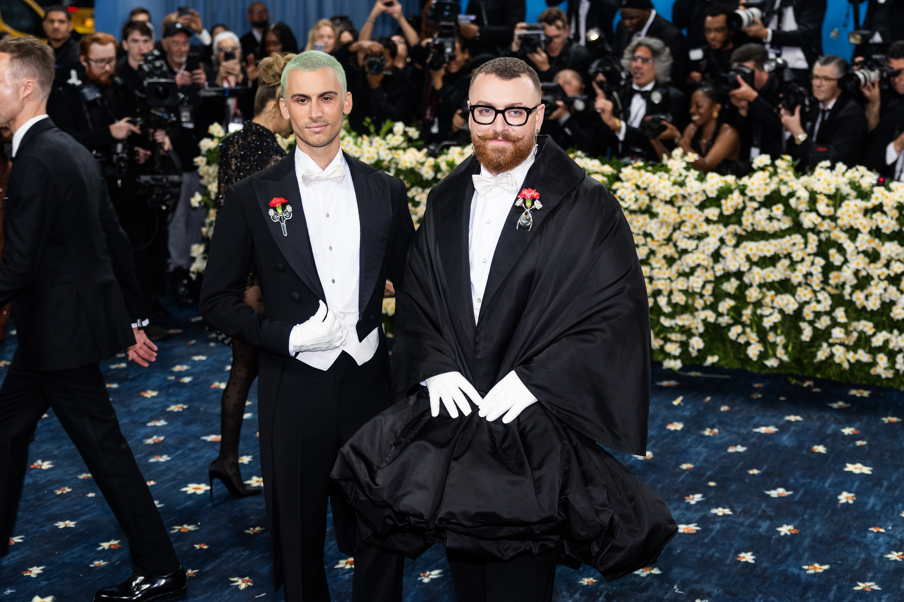 Christian Cowan and Sam Smith attend the Met Gala celebrating "Superfine: Tailoring Black Style" at the Metropolitan Museum of Art on May 5, 2025, in New York City | Source: Getty Images