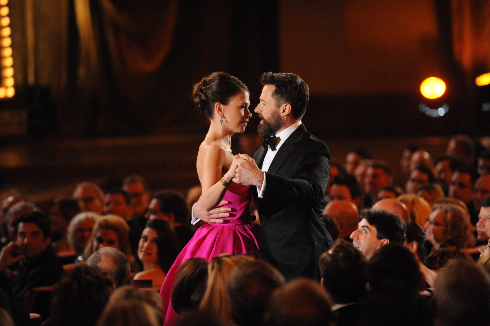 Sutton Foster and Hugh Jackman share a dance at the 68th Annual Tony Awards on June 8, 2014. | Source: Getty Images