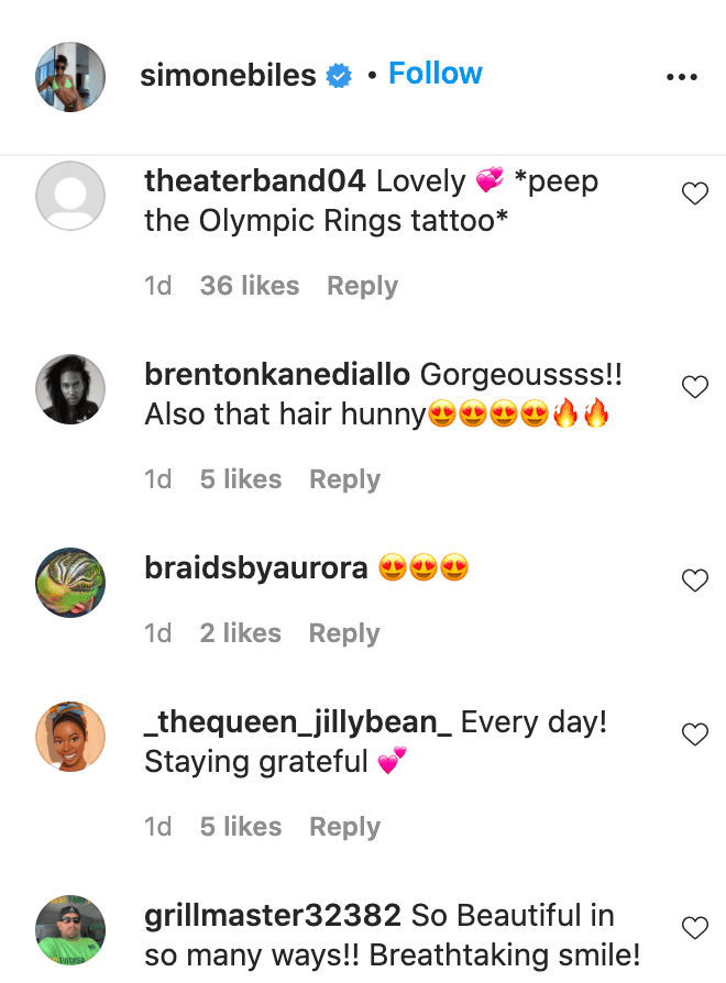 Screenshots of fan comments on photo of Simone Biles. |Source: Instagram/simonebiles